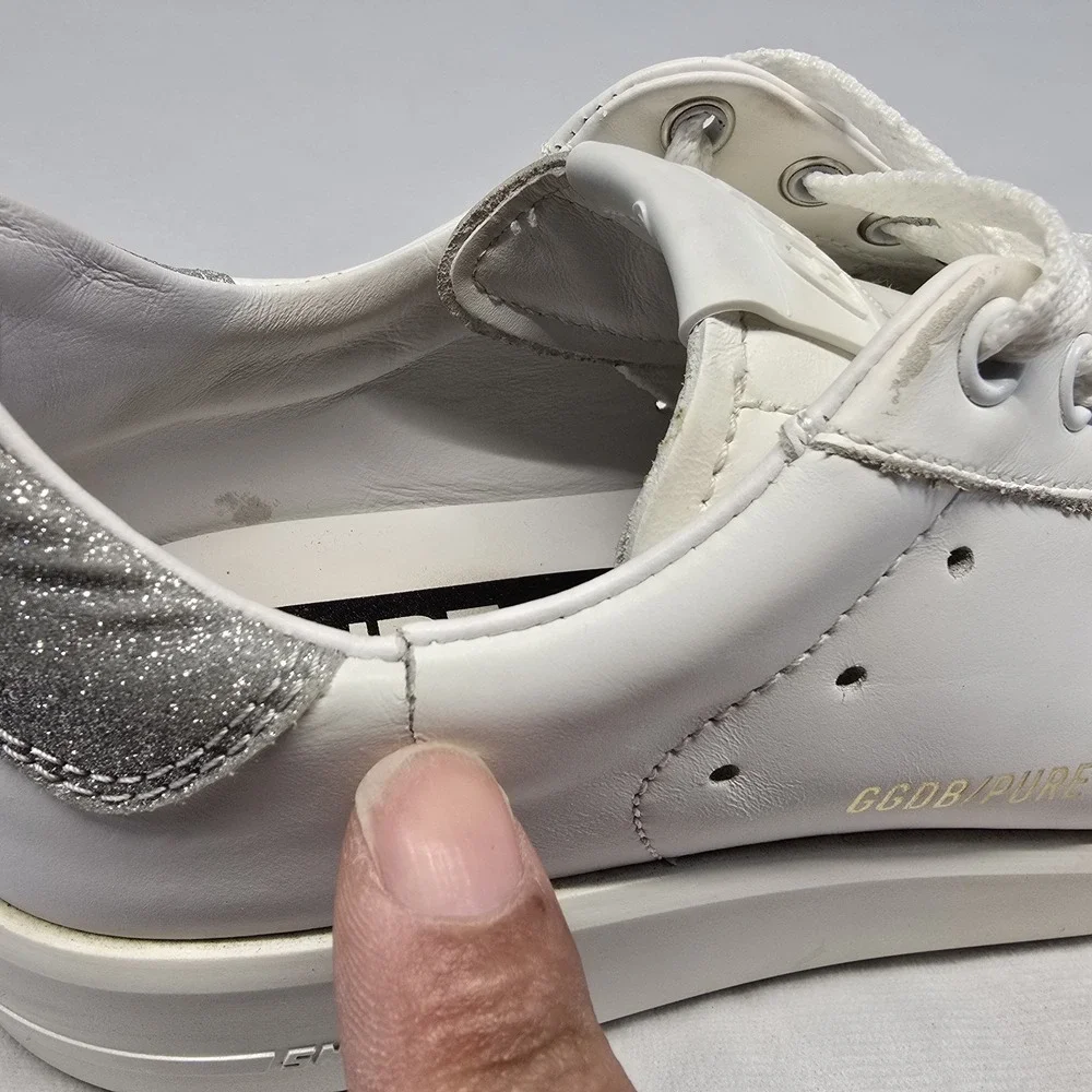 Golden Goose White Leather Pure- Star Low Top Sneakers Size 7us/37eu  Glitter - Picture 16 of 16